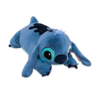 Officiële Disney Store Stitch knuffel van 80 cm, liggend op zijn zij.
