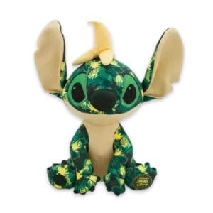 Blauwe pluche knuffel van Disney's Stitch met een Jungle Boek thema. Zacht en gedetailleerd verzamelobject voor fans.