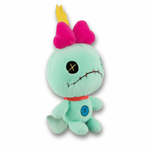 Driekwart aanzicht van een Scrump pluche knuffel, de handgemaakte lappenpop van Lilo uit Disney's Lilo & Stitch.