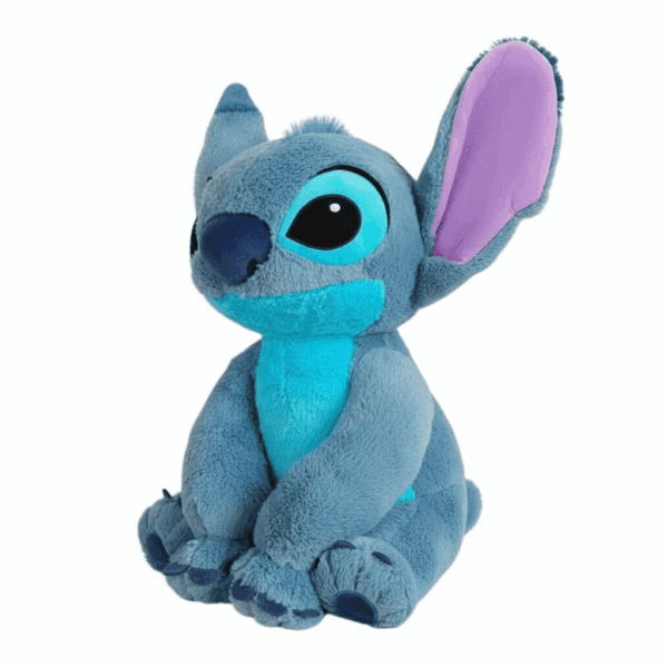 Blauwe Stitch knuffel van 55 cm, driekwart aanzicht.